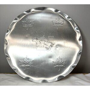 RARE Canadian Map Embossed Aluminum Tray With Maple Leaf Design